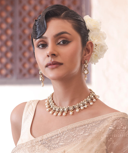 Silver Royal Moissanite and Pearl Danglers