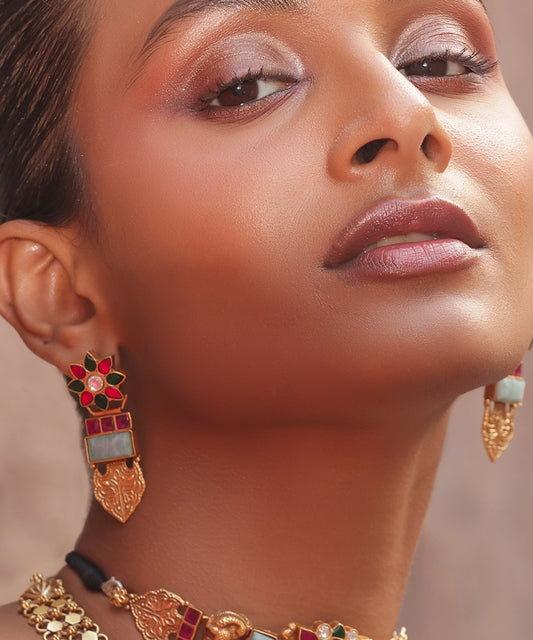 Silver Rajwadi Blooms Traditional Danglers