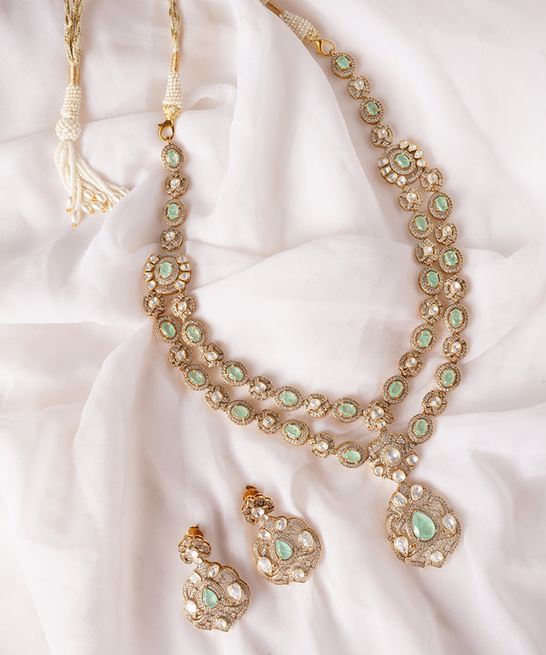 Double-Layer Royal Emerald Polki Style Necklace