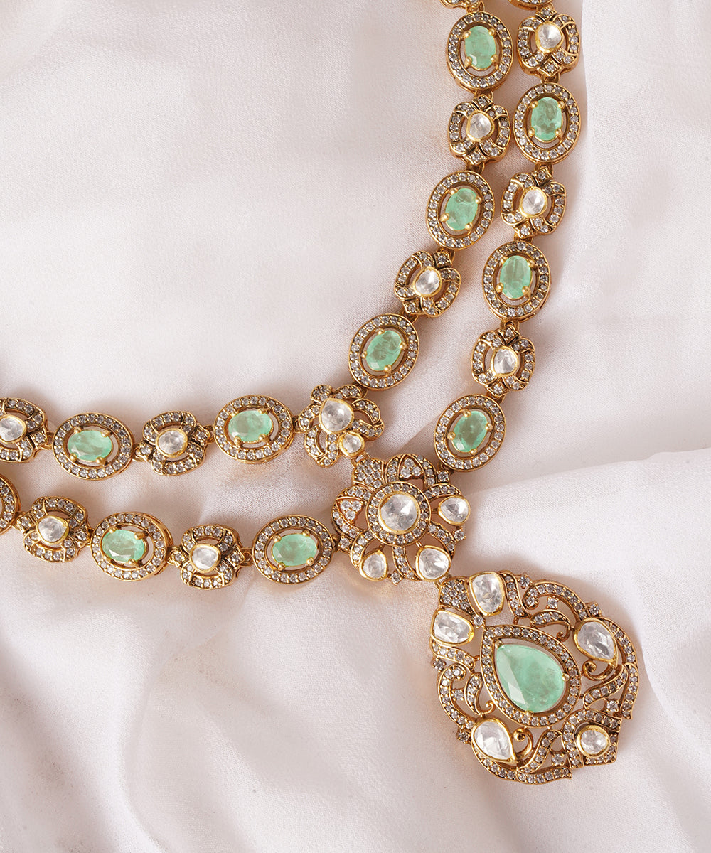 Double-Layer Royal Emerald Polki Style Necklace