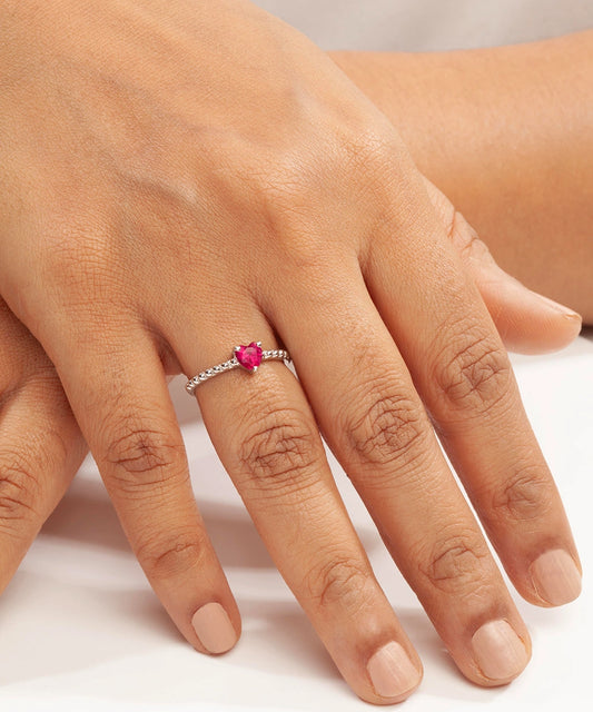 Silver Ruby Heart & Beaded Sparkle Ring