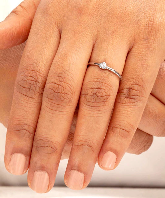Silver Bezel Heart Minimalist Ring
