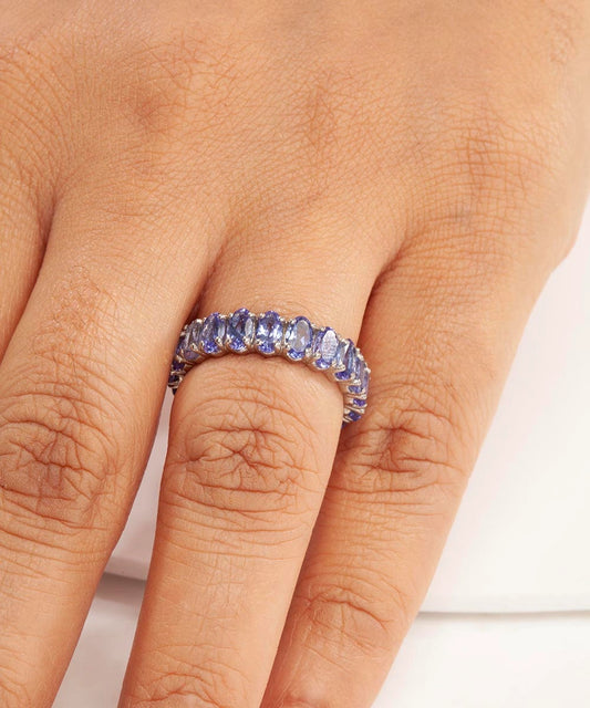 Silver Elegant Tanzanite Gemstone Eternity Ring