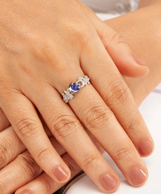 Silver Dainty Sapphire Half-Eternity Ring