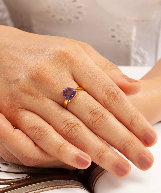 Silver Triangle Amethyst Solitaire Ring