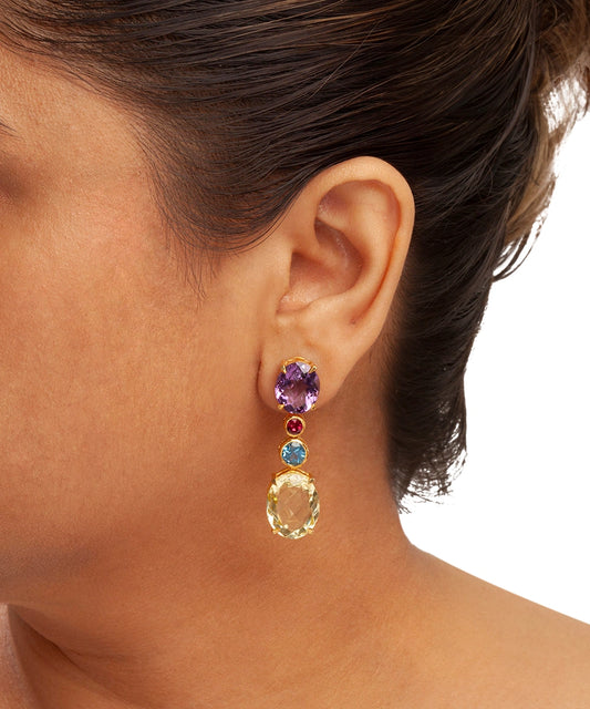 Silver Gold Plated Multi-Stone Drop Earrings