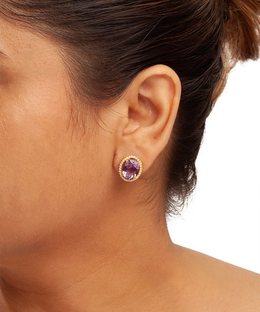 Silver Gold Plated Amethyst Studs