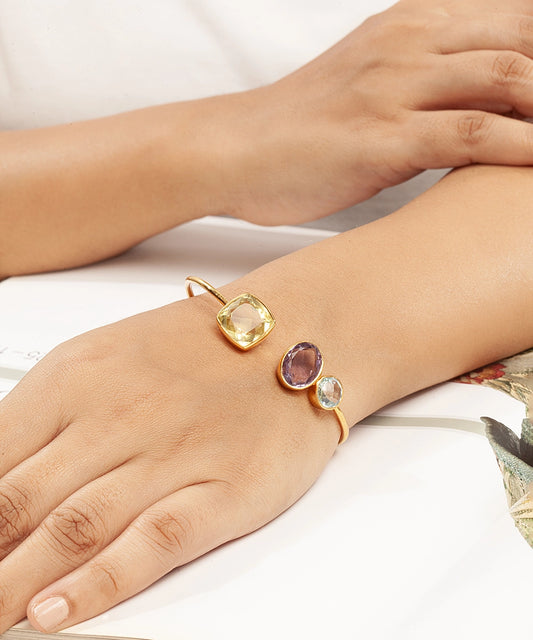 Silver Gold Plated Triple-Stone Bypass Cuff Bracelet