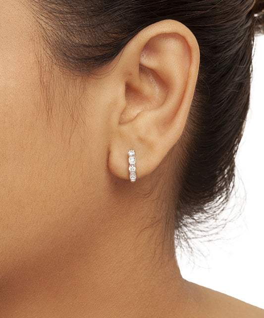Silver Pave Cushion-Cut Huggie Hoops