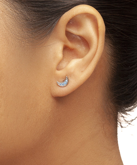 Silver Crescent Moon Studs