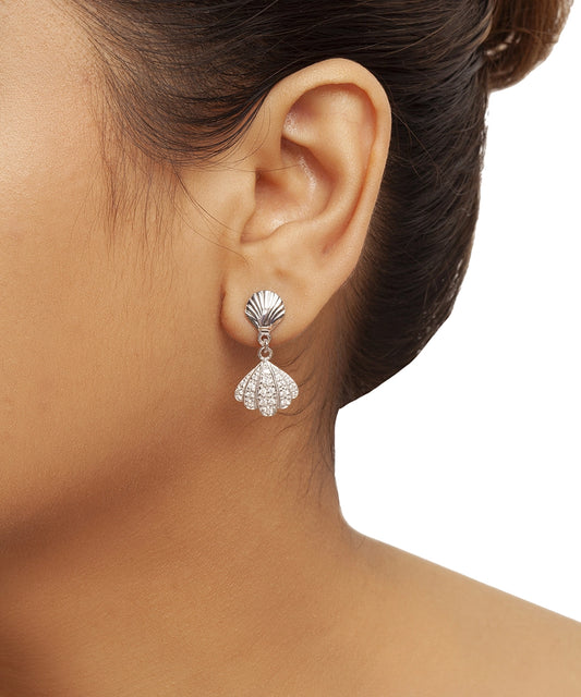 Silver Two-Piece Textured Shell Drop Earrings