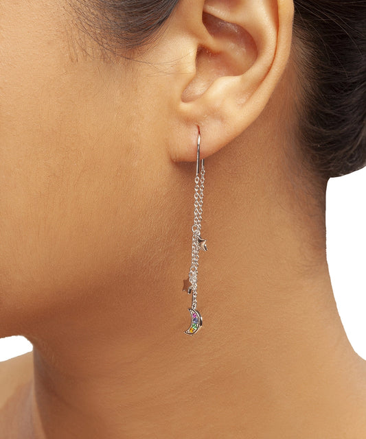 Silver Moon & Star Threader Earrings