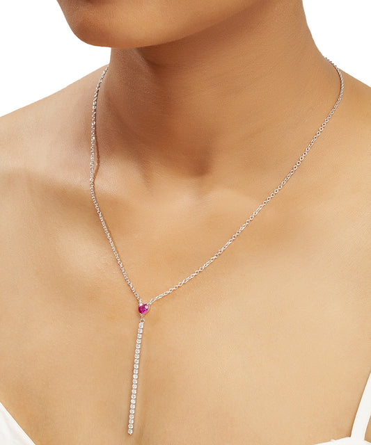 Silver Red Heart Lariat Necklace