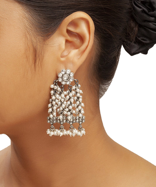 Silver Jhumka with Pearl Clusters