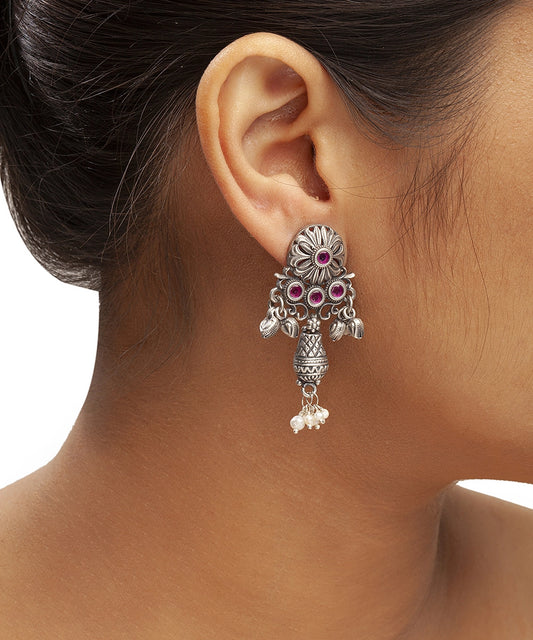 Silver Stone and Pearl Drop Earrings