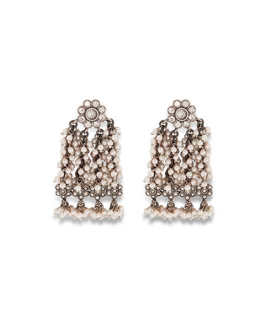 Silver Jhumka with Pearl Clusters