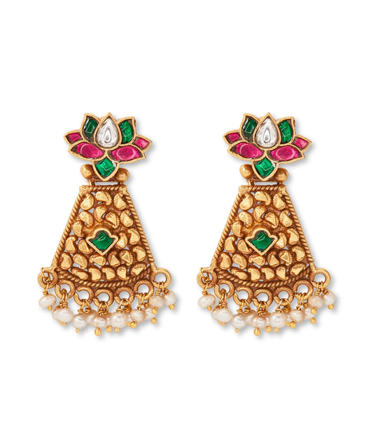 Silver Matte Gold Rajwadi Style Danglers