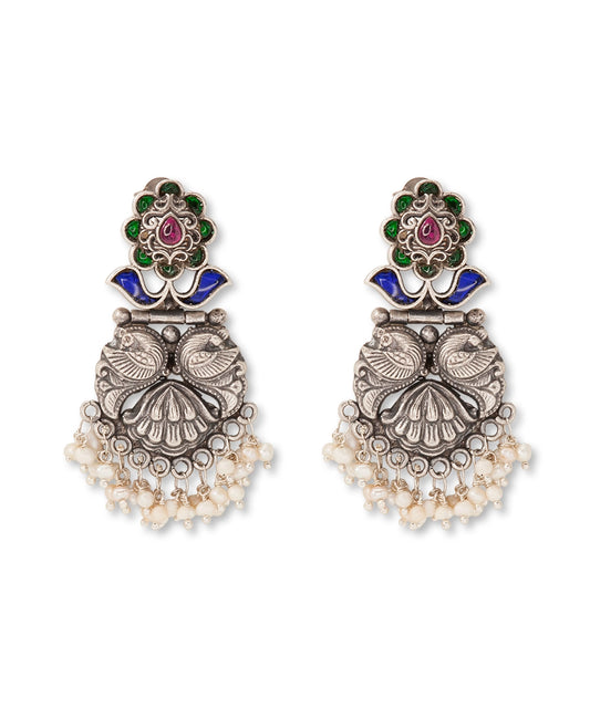 Silver Temple Jewelry Mayur Motif Earrings