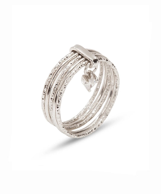 Silver Heartbeat Dangle Multi-Band Ring