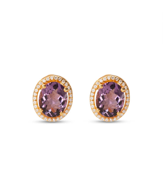 Silver Gold Plated Amethyst Studs