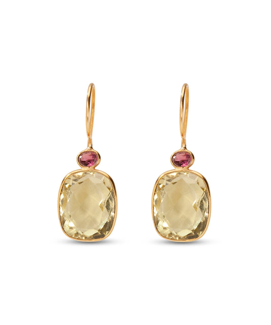 Silver Gold Plated Lemon Quartz Dangle Earrings