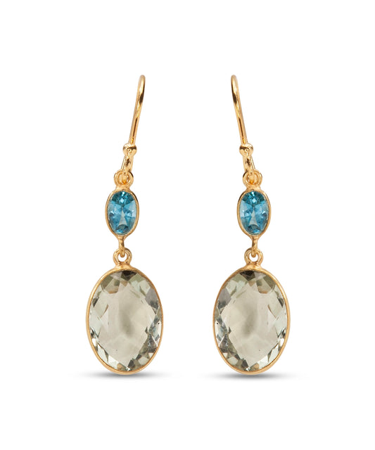 Silver Gold Plated Seafoam and Sky Drop Earrings