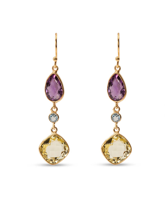 Silver Gold Plated Colorful Gemstone Earrings