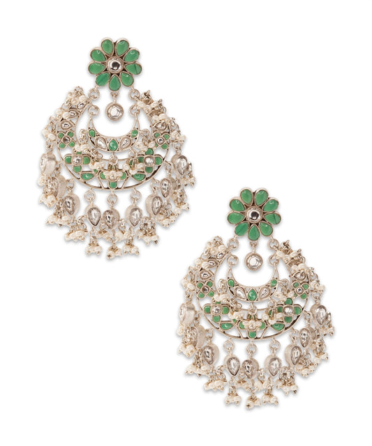 Silver Bohemian Mint Green Kundan Chandbali