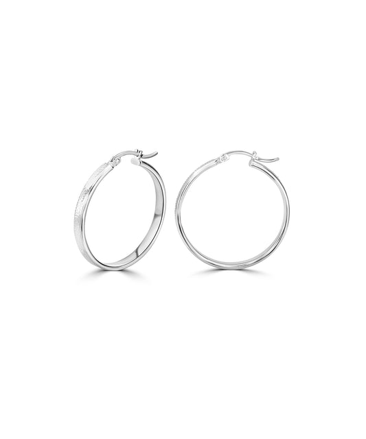 Silver Contemporary Textured Flat Hoops