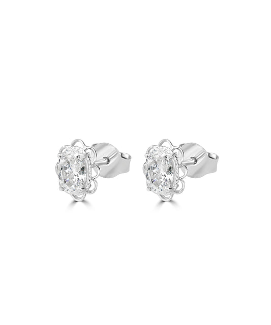 Silver Oval Solitaire Stud Earrings