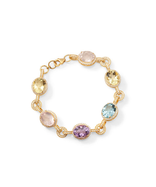 Silver Gold Plated Multi-Stone Link Bracelet