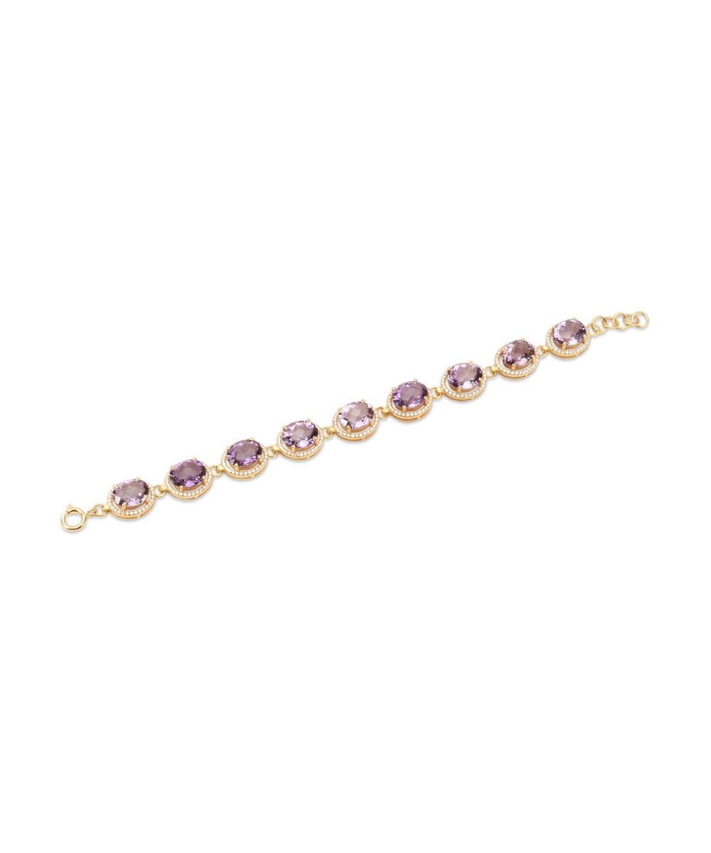 Silver Gold Plated Amethyst and Halo Link Bracelet