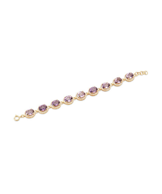 Silver Gold Plated Amethyst and Halo Link Bracelet