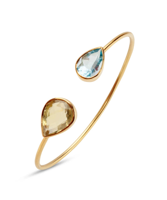 Silver Gold Plated Dual Teardrop Gemstone Cuff Bracelet
