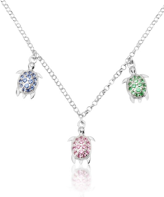 Silver Multi-Color Turtle Necklace