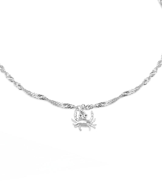 Silver Crab Charm Anklet with Rope Chain