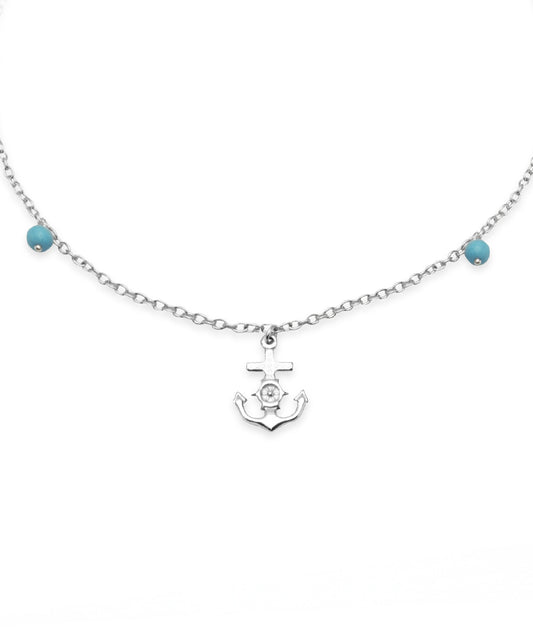 Silver Nautical Anchor Charm Anklet