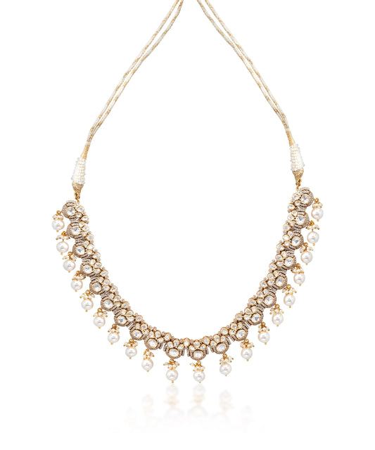 Silver Royal Moissanite And Pearl Necklace