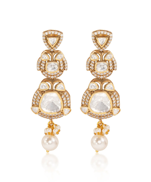 Silver Royal Moissanite and Pearl Danglers