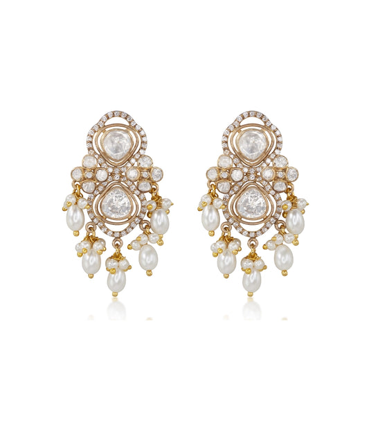 Silver Heirloom Jadau Pearl and Moissanite Earrings
