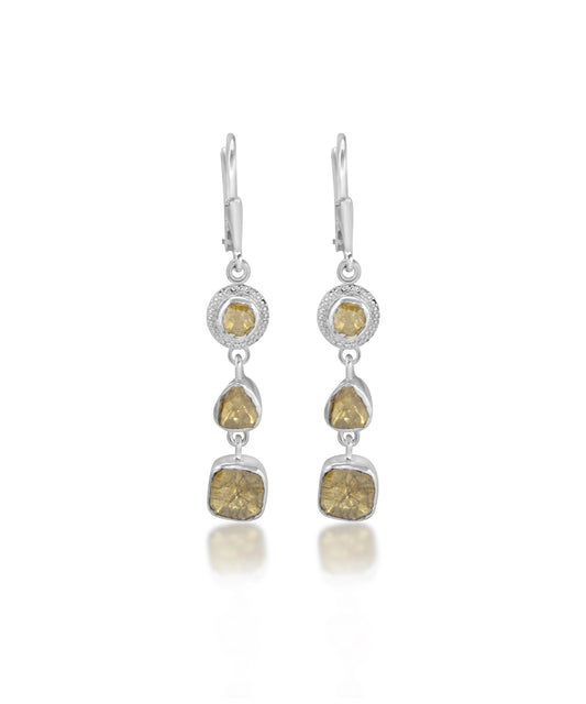 Silver and Yellow Polki Diamond Drop Earrings