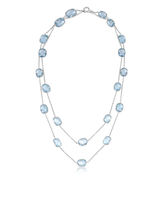 Silver Blue Topaz Oval Station Necklace