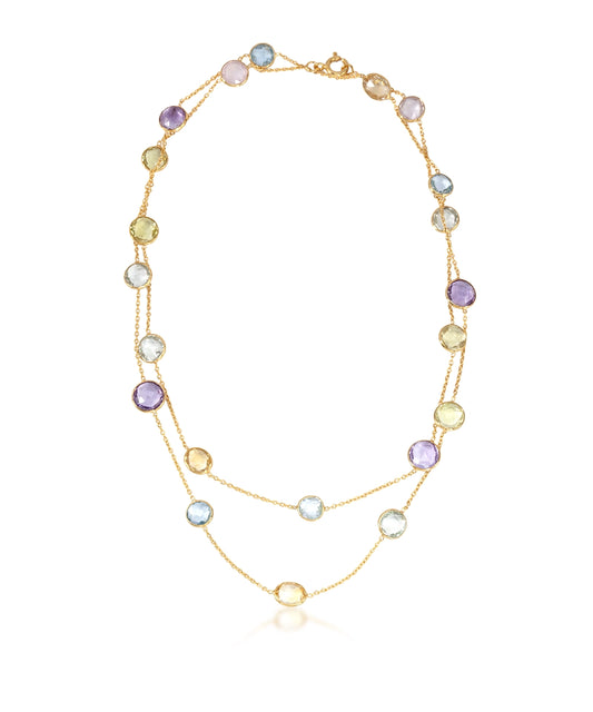 Silver Multicolor Gemstone Station Necklace