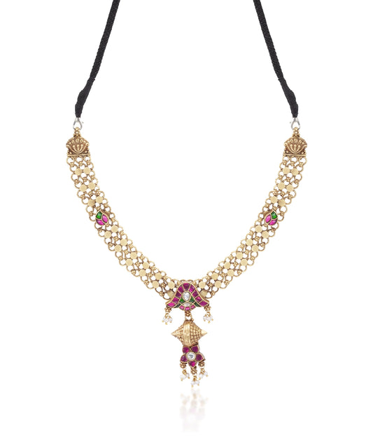 Silver Lattice Necklace with Temple Drop