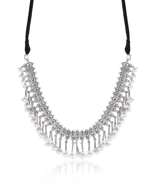 Silver Choker with Cluster Pearl Dangles