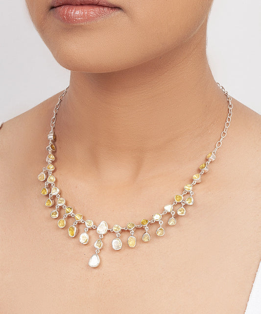 Silver Polki Diamond Cascade Drop Statement Necklace