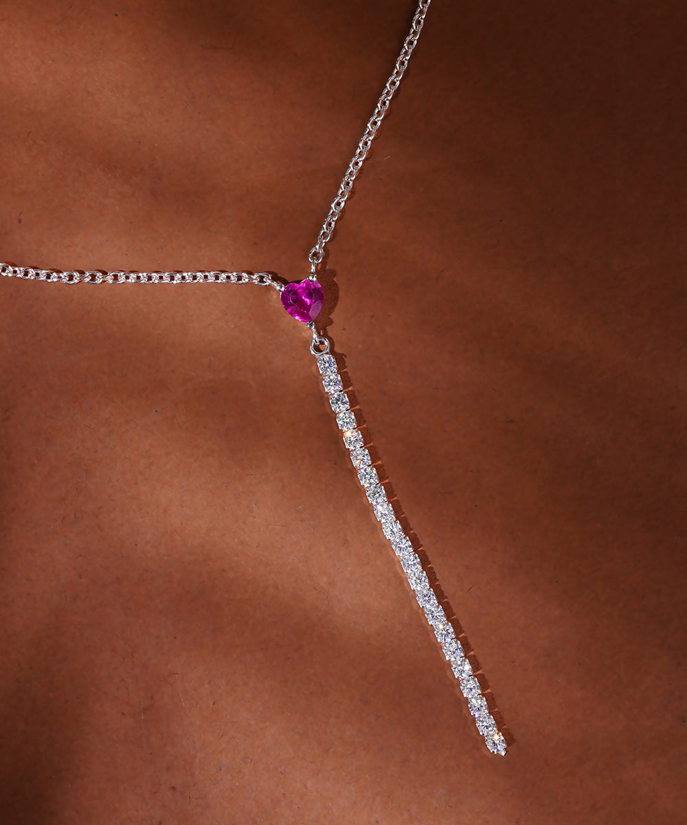 Red Heart Lariat Necklace