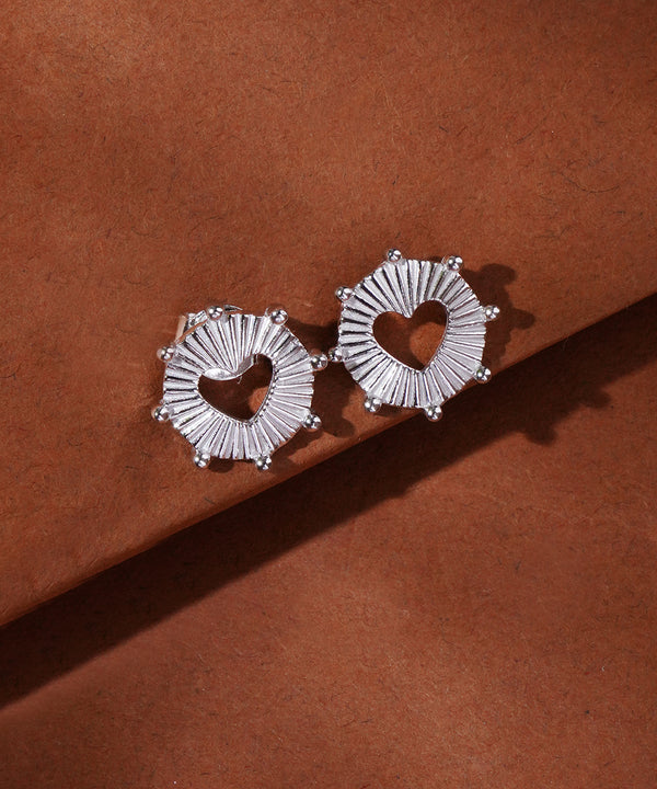 Grooved Halo Heart Statement Studs