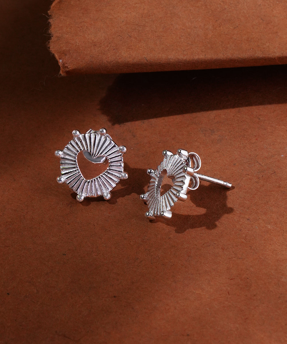 Grooved Halo Heart Statement Studs