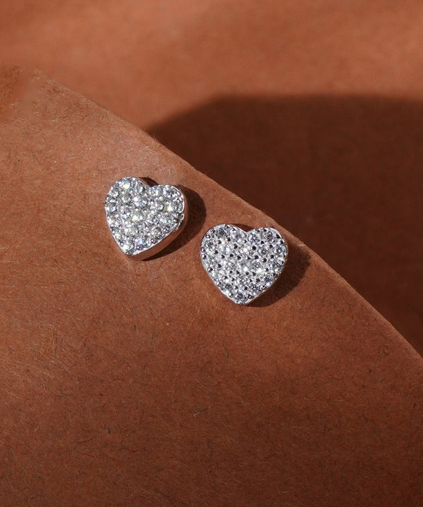 Sparkling Pave Heart Stud Earrings